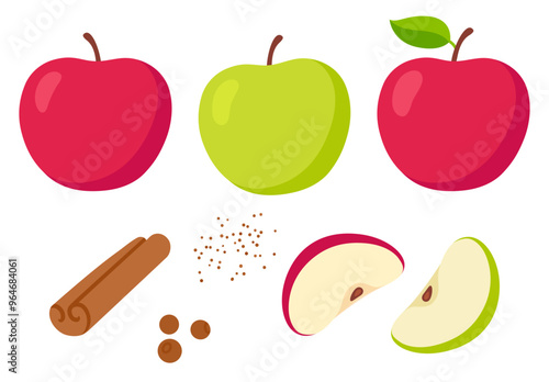 Apple pie ingredients and spices set