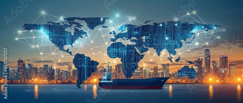 Photo concept depicting the intricate network of global trade logistics and distribution channels that power international supply chains