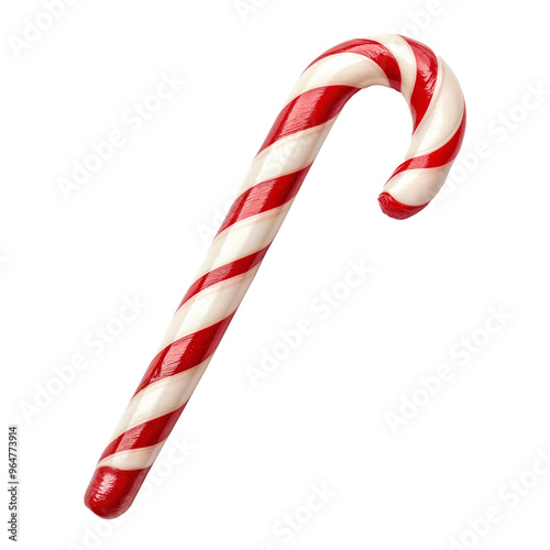 Classic red and white candy cane isolated over transparent background, PNG