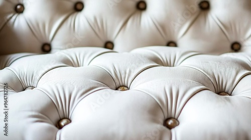  Close-up shot of a white leather couch with buttoned backrest