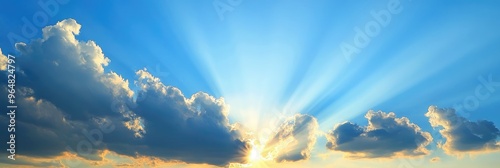 Serene Blue Sky with Bright White Clouds at Sunrise in Springtime