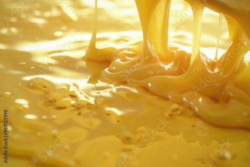 Close-up shot of melted cheese being drizzled with a wooden spoon