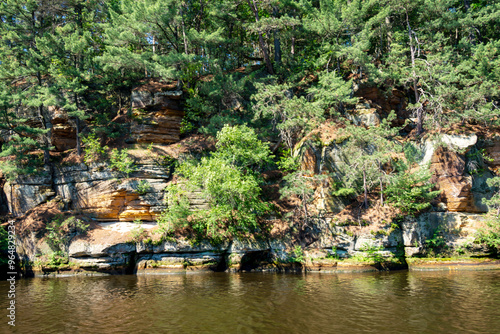 The Cambrian sandstone bluffs along the Wisconsin River in the Wisconsin Dells.