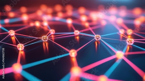 Digital supply chain flow, abstract nodes and connections, 3D illustration