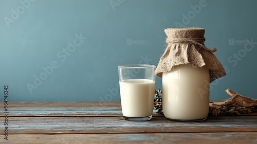 Uma leiteira de vidro e um copo de Leite Fresco na Fazenda: Autenticidade e Sabor do Campo