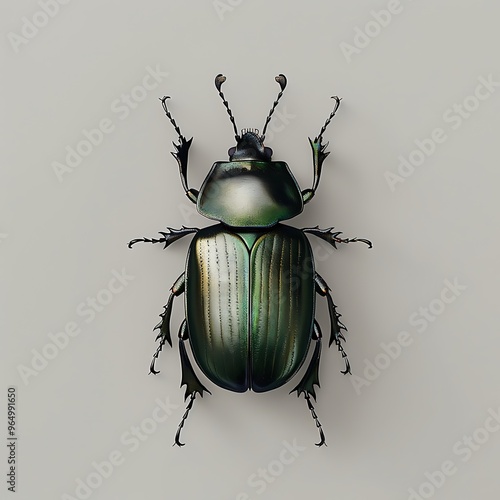 Close-up of a shiny metallic green beetle