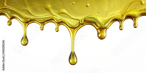 A detailed close up description of a photo featuring olive oil or engine oil dripping on a white background from an aerial perspective, macro, close-up, cooking ingredient, healthy fat