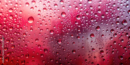 Translucent glass surface with rain water drops, close up, on a pink and red palette, translucent, glass, rain, water drops