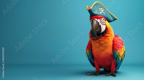 A parrot wearing a pirate hat.