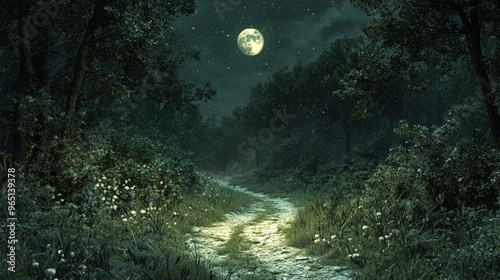 A moonlit path in a forest, leading to nowhere, aimlessness, lost in lifeâ€™s journey