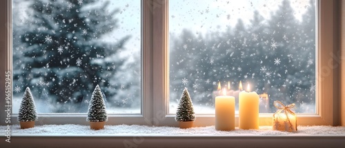 Cozy Winter Window with Candles and Snow