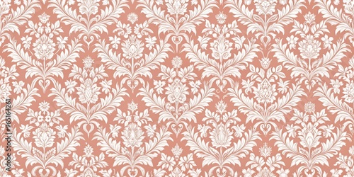 White Floral Damask Pattern on Peach Background, floral , damask , vintage