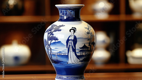 Elegant blue and white Chinese porcelain vase with traditional painted design showcasing ancient oriental craftsmanship