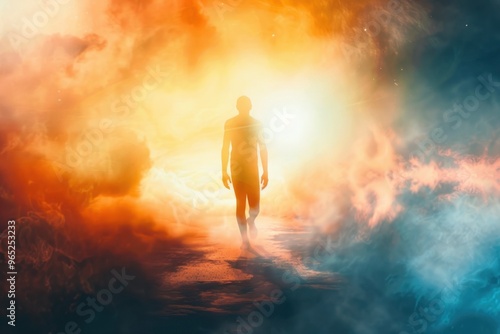 Silhouette of human astral human body concept image for near death experience, spirituality, and meditation