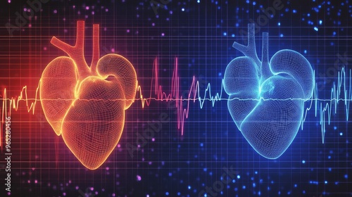 Illustration depicting the contrast between a healthy heart rhythm and atrial fibrillation, emphasizing erratic electrical signals.