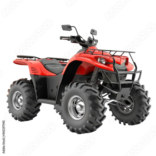 Red all-terrain vehicle parked on a clean, neutral background ready for outdoor adventures and off-road exploration