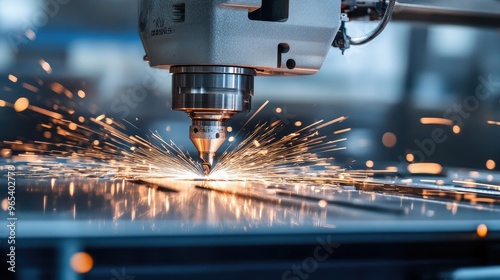 A high-tech CNC machine cutting an OEM part from metal in a modern manufacturing workshop.