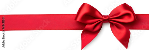 Realistic decorative red bow with horizontal red ribbons isolated on white. Element for decoration gifts