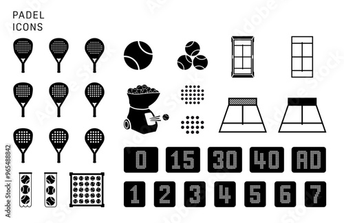 Padel tennis icons black vector sheet