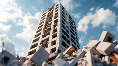 Modern Urban Resilient Building Design for Earthquakes 3D Illustration with Copy Space, Selective Focus, Ultra HD Quality