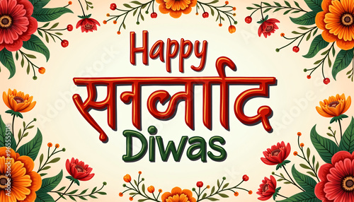 Traditional Hindi Diwas Artwork with Colorful Hindi Fonts and Motifs