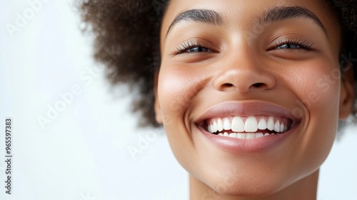 Close-up of a Woman Smiling with White Teeth.