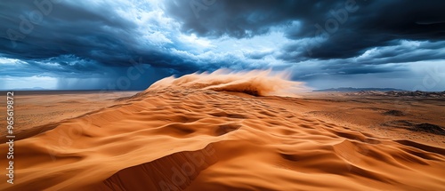 Windstorm blowing sand across a desert landscape, harsh weather, intense wind