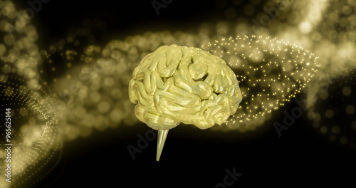 Image of digital brain spinning over yellow spots