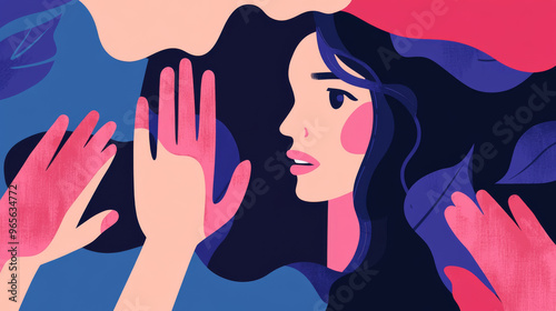 Stop, domestic violence, creative social issue, flat illustration, acknowledge domestic violence, aesthetic illustration, Concept of domestic abuse and sexual harassment, violence against women.