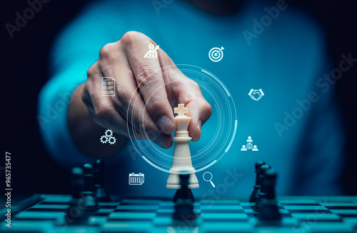 Chess board for business strategy and leadership assignment concept of team player or business team and leadership strategy or strategic planning and human resources organization risk management.