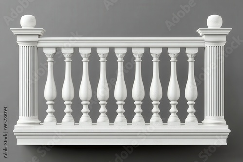 White stone or marble balustrades with pillars, columns, balusters and handrails. Vector realistic set of 3d fence in classic greek or roman style for balcony, terrace, stairs