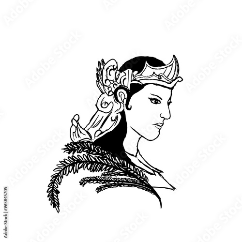 Illustration of a rice queen in Hindu mythology. Named Dewi Sri.