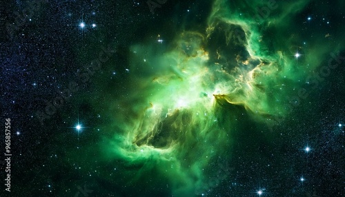 Vibrant Green Nebula in Deep Space with Stars and Dark Background - Stunning Astronomical Phenomenon and Cosmic Clouds for Science and Astronomy Enthusiasts