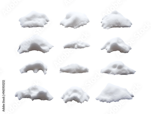 Collection set of snowcaps isolated on transparent or white background