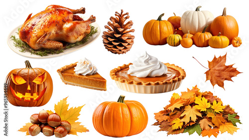 PNG Thanksgiving day element set, transparent background