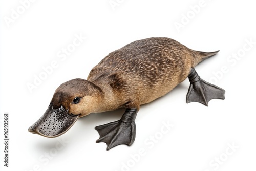 Ultra realistic UHD photo of platypus on white plain