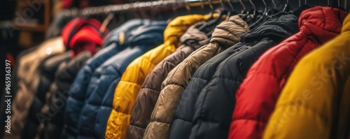 A rack of winter coats on sale for Black Friday.