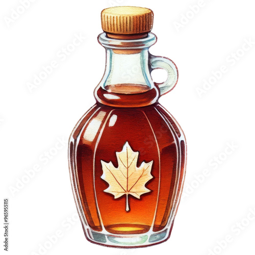 Watercolor illustration of maple syrup bottle