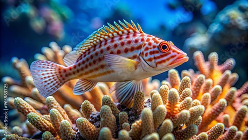 A hawkfish perched on a coral branch, observing its surroundings