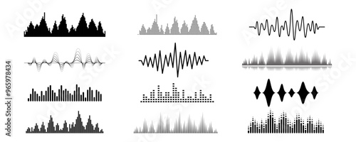 Sound wave icons. Sound wave icons set. Recording icons. Sound wave set. Sound waves, Equalizer.