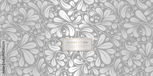 Silver and grey leaves seamless pattern. Vintage vector ornament template. Paisley elements. Great for fabric, invitation, background, wallpaper, decoration, packaging or any desired idea.