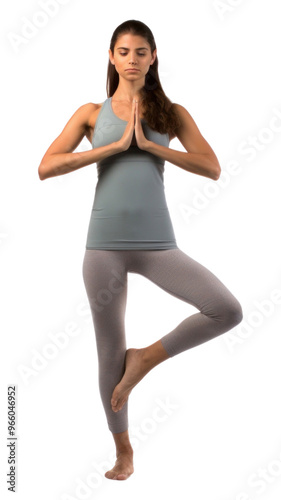 PNG Full length portrait of a fit American woman standing in a yoga position sports adult concentration.