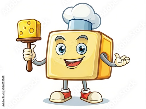 Cheerful Stick Of Butter Character With A Pat Of Butter In Its Hand And An Apron Tied Around Its Waist