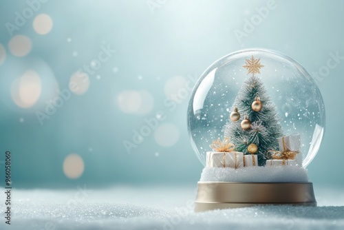 A Christmas Tree and Presents Inside a Snow Globe