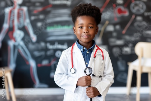 Young Aspiring Doctor with Stethoscope in Classroom