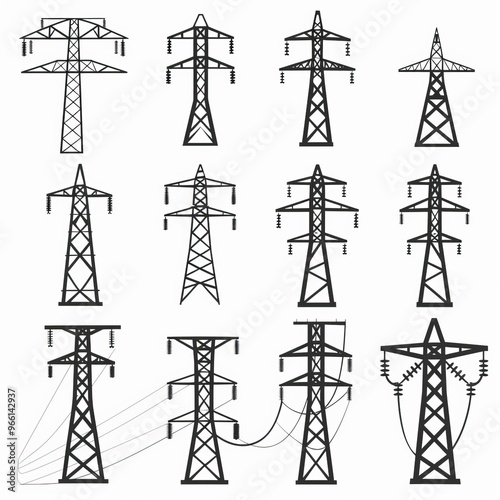 Power line icon, electric main symbol, electric line emblem, power transmission line pictogram