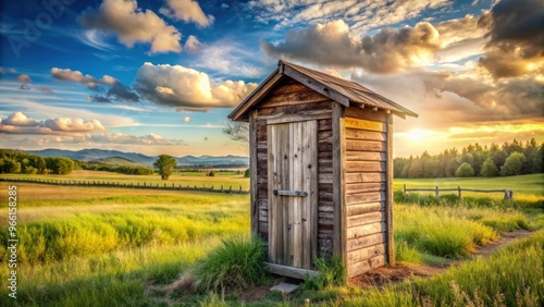 Rustic old wooden outhouse in a rural setting