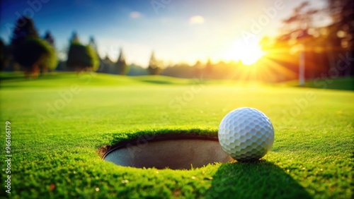 Golf ball rolling near the hole on perfectly manicured green grass