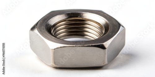 Close-up of a high-quality stainless steel hexagon nut for the mechanical industry