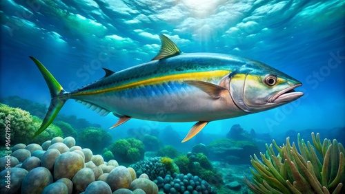 Majestic Kingfish In Its Natural Habitat, Displaying Vibrant Colors And Graceful Dorsal Fins.